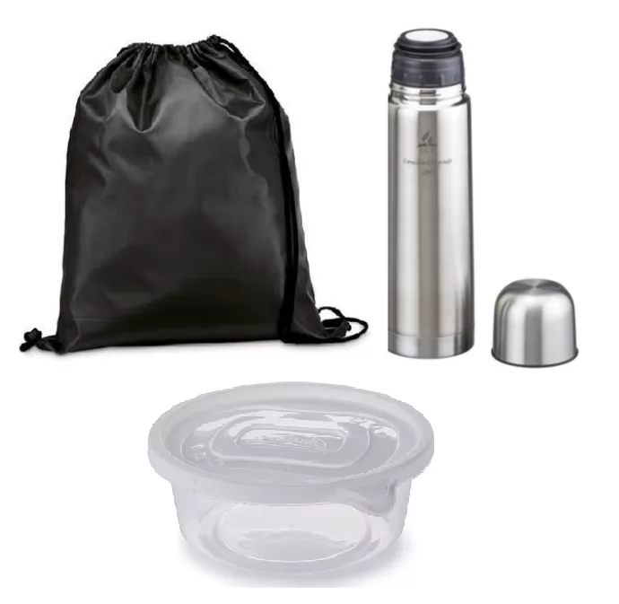 Kit Mochila + Garrafa + Pote Plástico