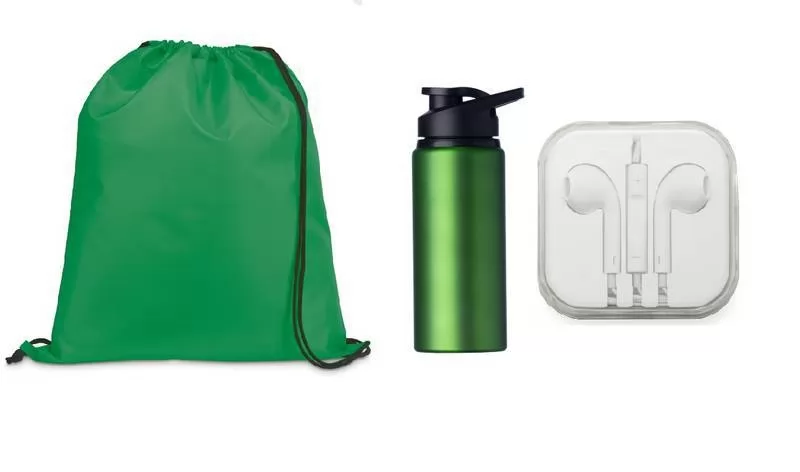 Kit Mochila Sacola + Squeeze + Fone de Ouvido
